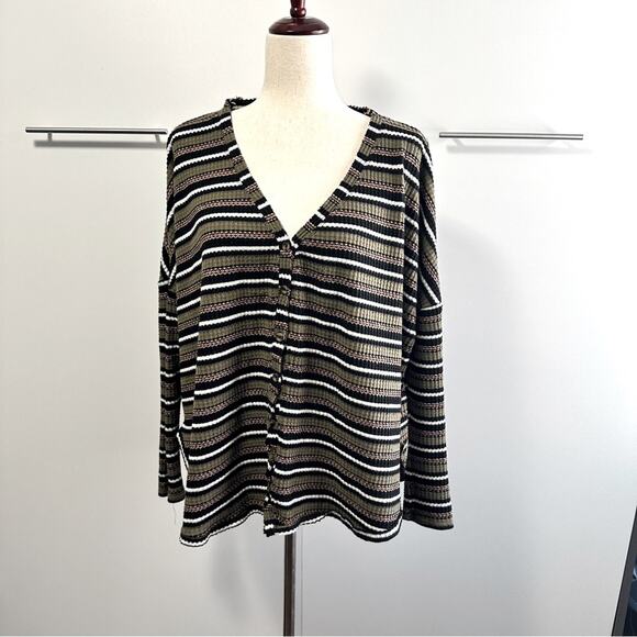 Out From Under Urban Outfitters Size M Jojo Green Striped Top Casual Tie Front - Picture 2 of 12